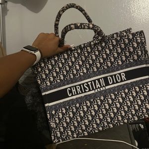 White and blue Christian Dior bag